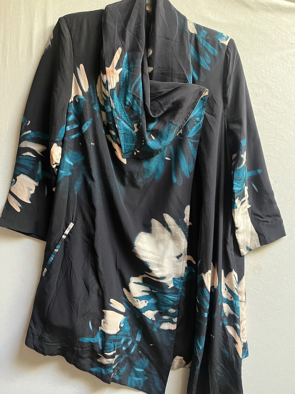 AllSaints 100% Silk Floral Draped Open Front Blazer Jacket 10
